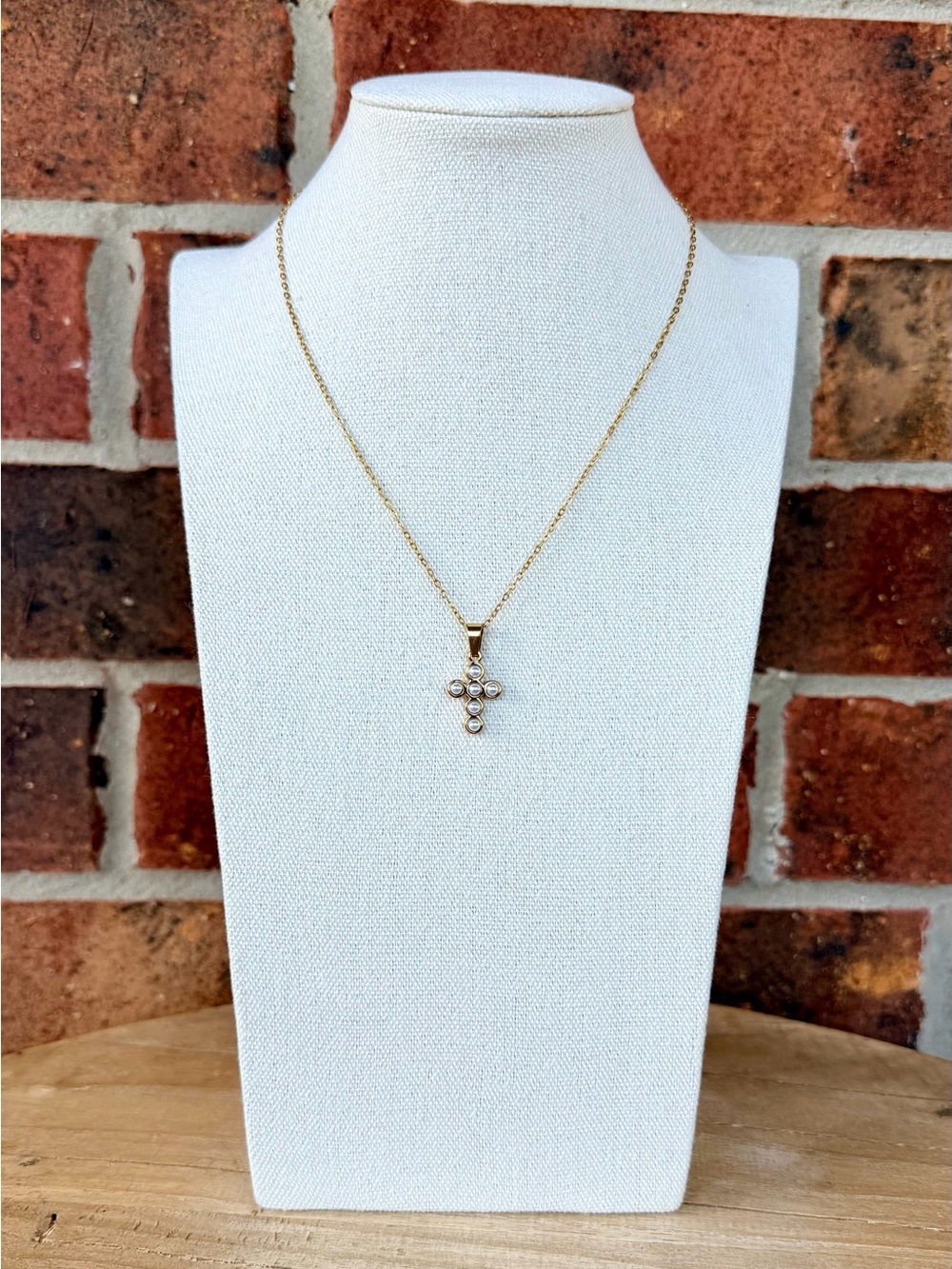 Gold Pearl Cross Necklace